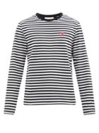 Mens Rtw Ami - Ami De Caur-logo Striped Cotton-jersey T-shirt - Mens - Black White