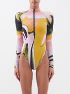 Louisa Ballou - Zip-neck Print Paddle Suit - Womens - Pink Orange