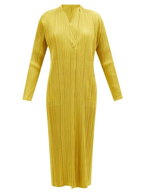 Pleats Please Issey Miyake - Technical-pleated Day Coat - Womens - Mid Yellow
