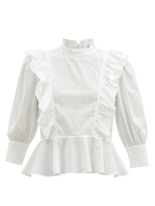 Matchesfashion.com Rhode - Sylvie Ruffled Cotton-poplin Blouse - Womens - White