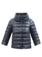 Herno - Sofia Cropped-sleeve Quilted-shell Down Jacket - Womens - Navy