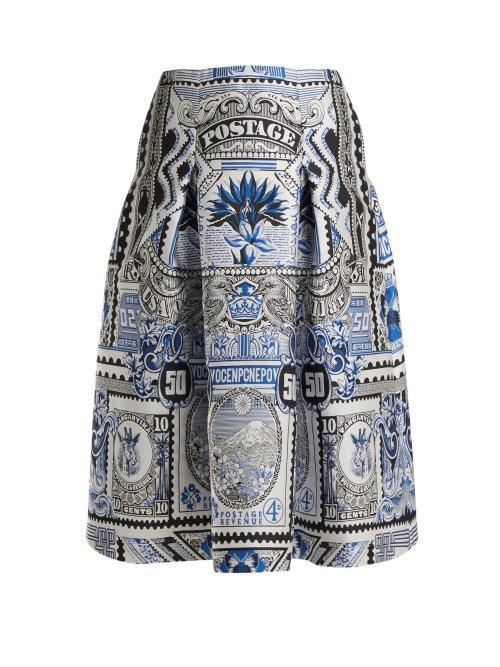 Matchesfashion.com Mary Katrantzou - Talona Postcard Jacquard Midi Skirt - Womens - Blue Multi