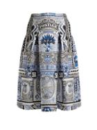 Matchesfashion.com Mary Katrantzou - Talona Postcard Jacquard Midi Skirt - Womens - Blue Multi