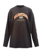 Balenciaga - Logo-print Distressed Cotton Long-sleeved T-shirt - Mens - Black Orange