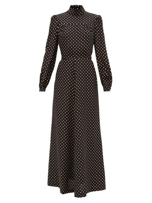 Matchesfashion.com Bella Freud - Angelica Polka-dot Silk Midi Dress - Womens - Black