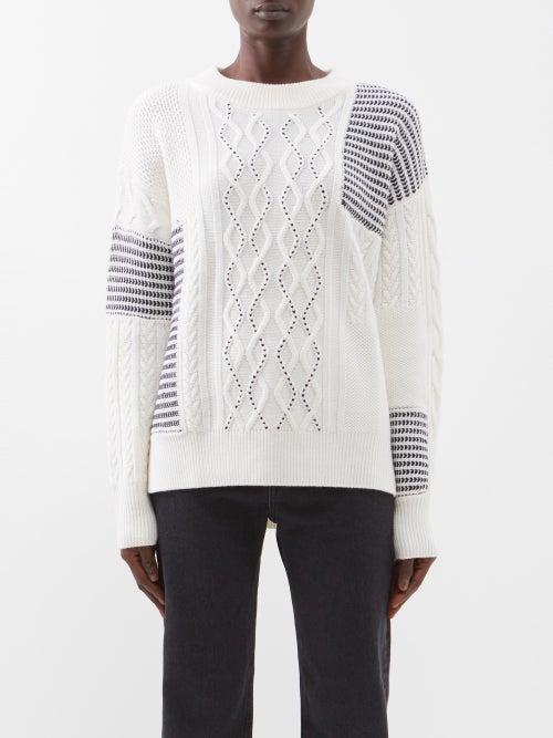 La Ligne - Patchwork Merino Cable-knit Sweater - Womens - Cream Navy