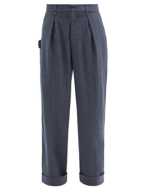 Matchesfashion.com Jacquemus - Contrast-stitch Wool-blend Wide-leg Trousers - Mens - Navy