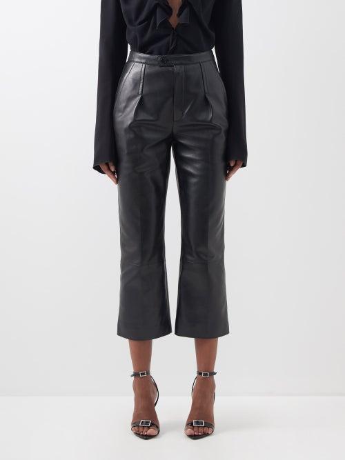 Saint Laurent - Cropped Leather Biker Trousers - Womens - Black