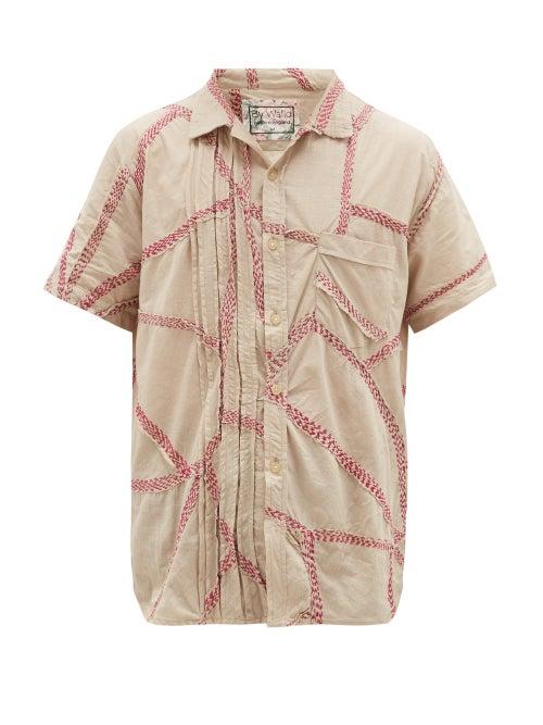 Matchesfashion.com By Walid - Pizza Embroidered Slubbed-cotton Shirt - Mens - Cream Multi