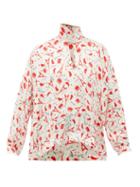 Matchesfashion.com Balenciaga - Paris-print Tie-neck Silk Blouse - Womens - Red White