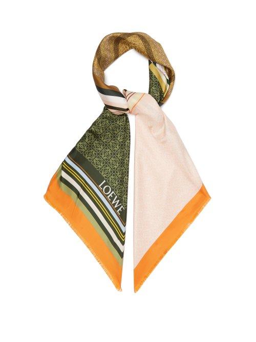 Matchesfashion.com Loewe - Logo Print Patchwork Silk Scarf - Womens - Orange