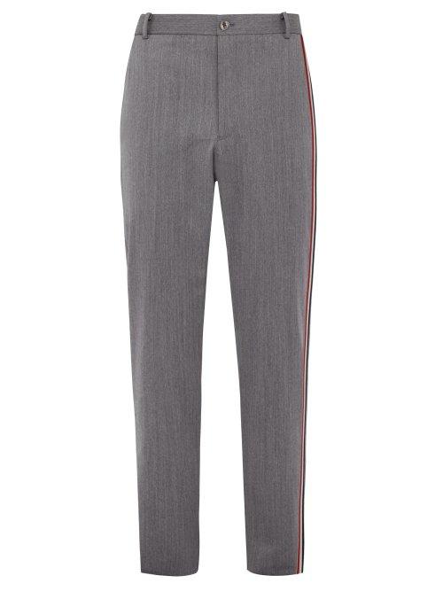 Matchesfashion.com Thom Browne - Tri Colour Striped Wool Blend Trousers - Mens - Grey
