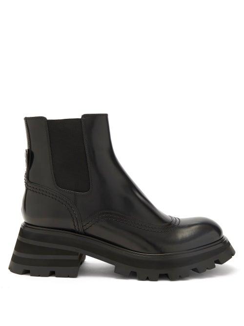 Ladies Shoes Alexander Mcqueen - Exaggerated-sole Leather Chelsea Boots - Womens - Black