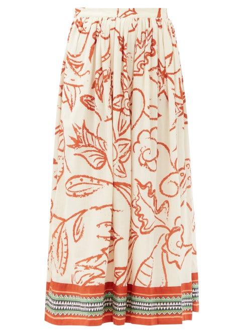 Matchesfashion.com Le Sirenuse, Positano - Jane Paisley-print Cotton Midi Skirt - Womens - Red Print