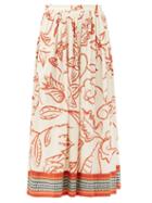 Matchesfashion.com Le Sirenuse, Positano - Jane Paisley-print Cotton Midi Skirt - Womens - Red Print