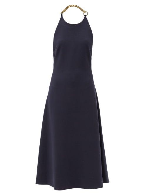 Matchesfashion.com Staud - Moritz Chain-halter Crepe Midi Dress - Womens - Navy