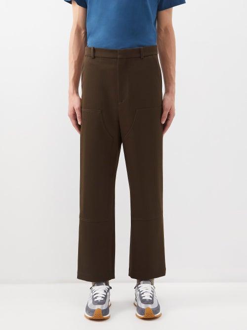Loewe - Panelled Wool-gabardine Wide-leg Trousers - Mens - Dark Olive