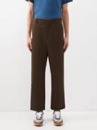Loewe - Panelled Wool-gabardine Wide-leg Trousers - Mens - Dark Olive