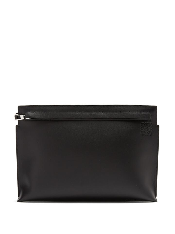 Loewe T Logo-debossed Leather Pouch