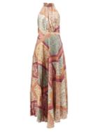 Matchesfashion.com Raquel Diniz - Giovanna Floral-print Silk Satin Dress - Womens - Red Multi