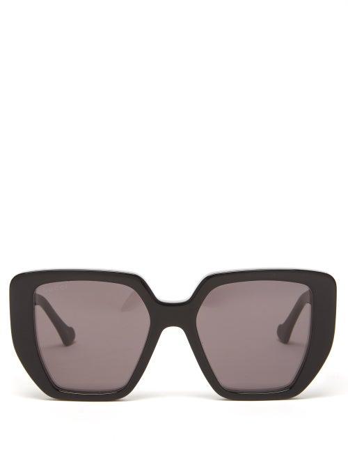 Gucci - Gg-logo Oversized Square Acetate Sunglasses - Womens - Black Grey