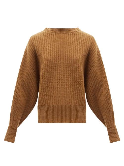 Allude - Round-neck Ribbed Wool-blend Sweater - Womens - Brown