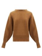 Allude - Round-neck Ribbed Wool-blend Sweater - Womens - Brown