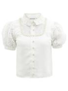 Self-portrait - Faux-pearl Embellished Crepe Top - Womens - White