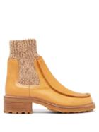 Chlo - Jamie Knitted-cuff Leather Chelsea Boots - Womens - Tan