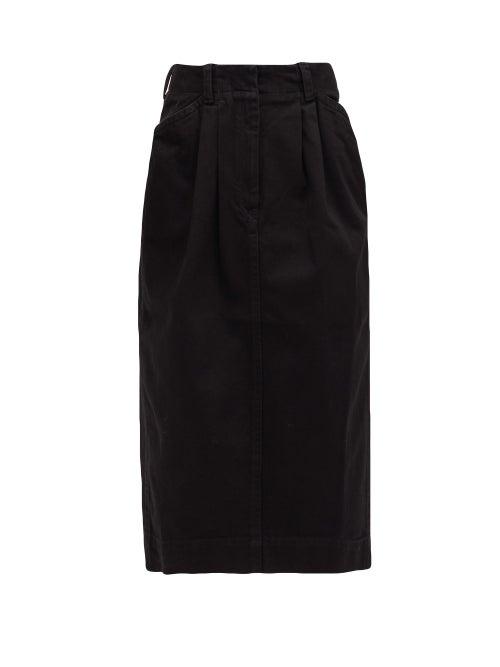 Matchesfashion.com Lemaire - High-rise Pleated-front Denim Midi Skirt - Womens - Black