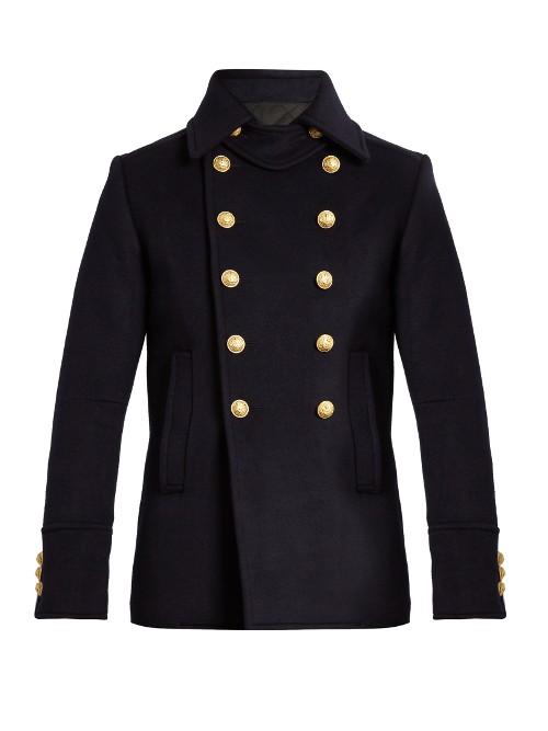 Balmain Double-breasted Wool Pea Coat