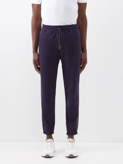 Brunello Cucinelli - Striped Cotton-jersey Track Pants - Mens - Navy Multi
