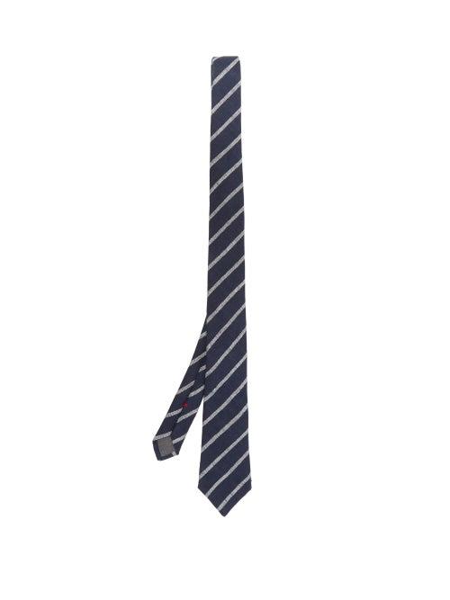 Matchesfashion.com Brunello Cucinelli - Striped Linen Tie - Mens - Navy Multi