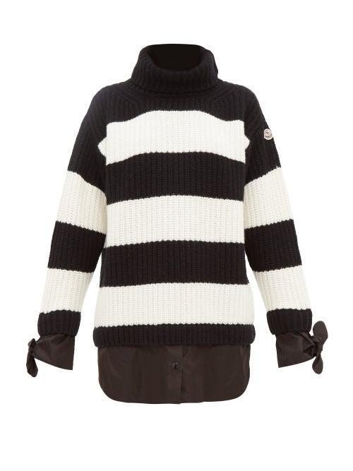 Matchesfashion.com Moncler - Layered Effect Roll Neck Virgin Wool Sweater - Womens - Black White