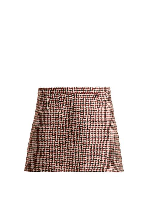 Matchesfashion.com Redvalentino - Houndstooth Wool Blend Mini Skirt - Womens - Red Multi