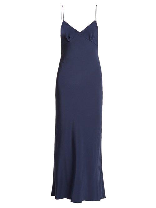 Matchesfashion.com Ryan Roche - V Neck Silk Crepe De Chine Dress - Womens - Navy