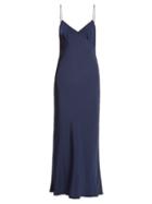 Matchesfashion.com Ryan Roche - V Neck Silk Crepe De Chine Dress - Womens - Navy