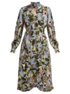 Matchesfashion.com Erdem - Serafina Fassett Dream Print Silk Midi Dress - Womens - Blue Multi