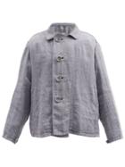 Matchesfashion.com Maison Margiela - Wide-placket Linen Jacket - Mens - Blue