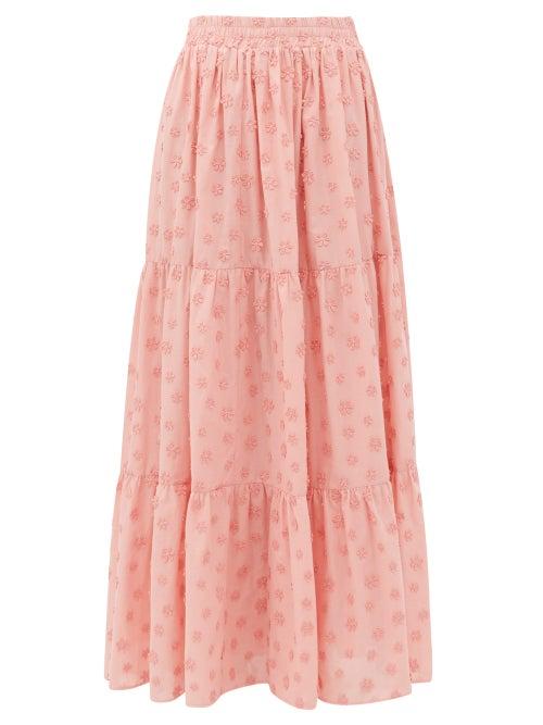 Matchesfashion.com Dodo Bar Or - Batira Floral-embroidered Cotton-poplin Maxi Skirt - Womens - Pink