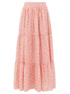 Matchesfashion.com Dodo Bar Or - Batira Floral-embroidered Cotton-poplin Maxi Skirt - Womens - Pink