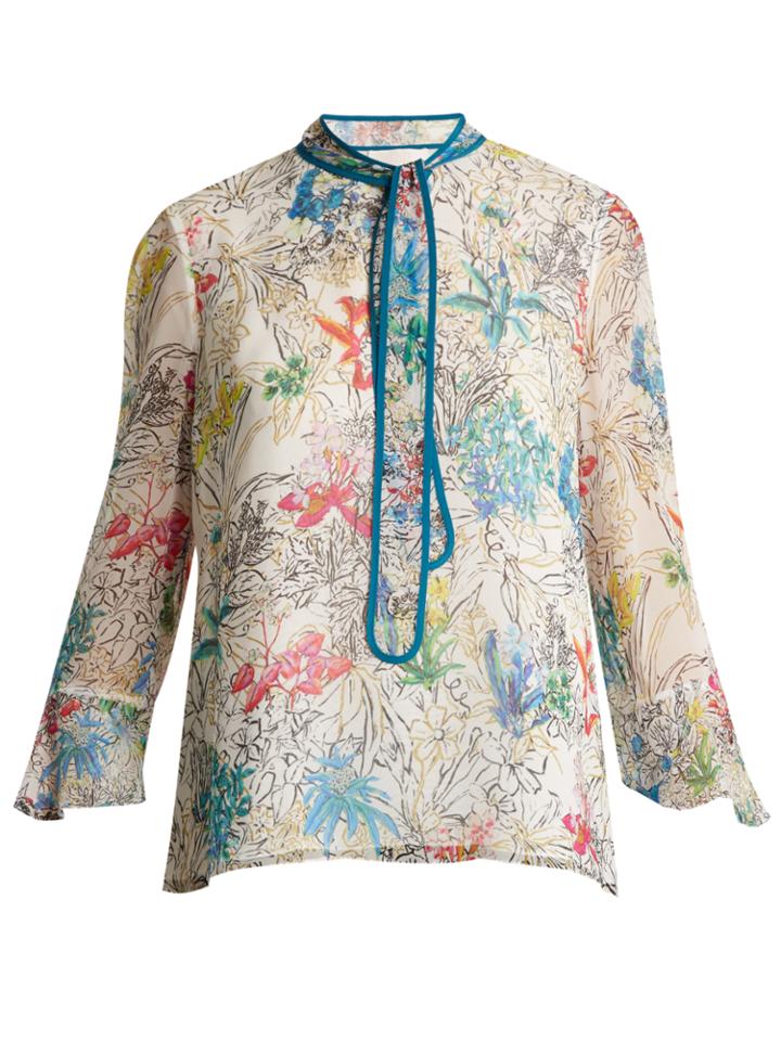 Peter Pilotto Neck-tie Floral-print Silk Blouse