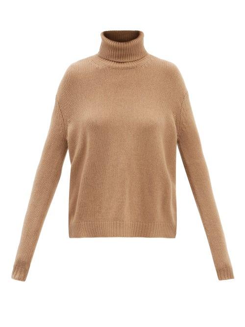 Valentino - Roll-neck Logo-intarsia Cashmere Sweater - Womens - Camel