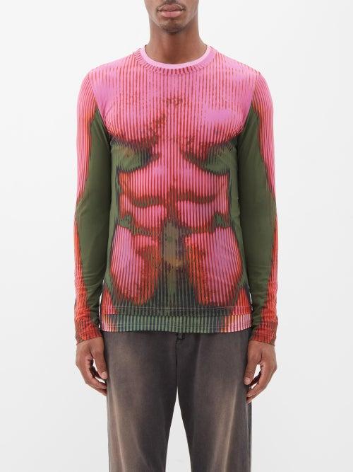 Y/project - X Jean Paul Gaultier Body Morph-print Layered Top - Mens - Pink Green