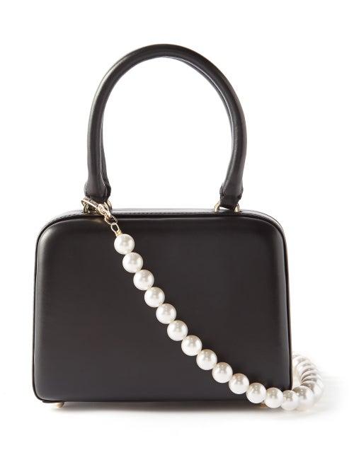 Simone Rocha - Pearl-strap Leather Handbag - Womens - Black Cream