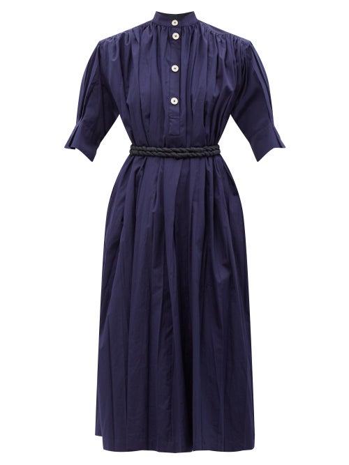 Jil Sander - High-neck Organic-cotton Poplin Dress - Womens - Blue