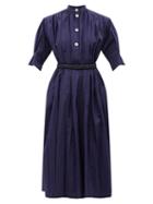 Jil Sander - High-neck Organic-cotton Poplin Dress - Womens - Blue