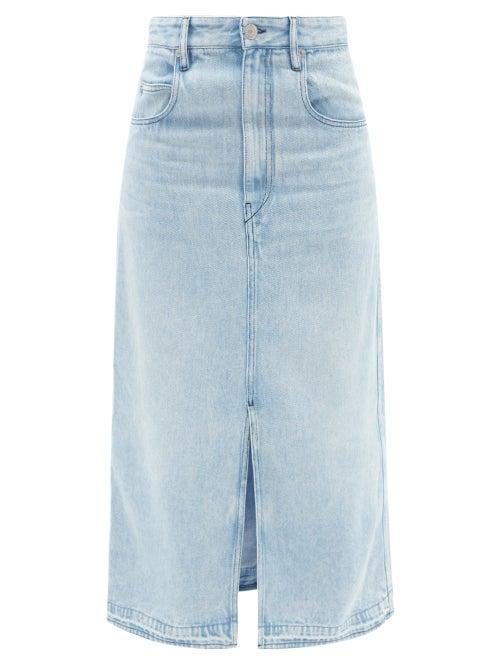 Isabel Marant Toile - Tilauria Hem-slit Lyocell-denim Midi Skirt - Womens - Light Denim