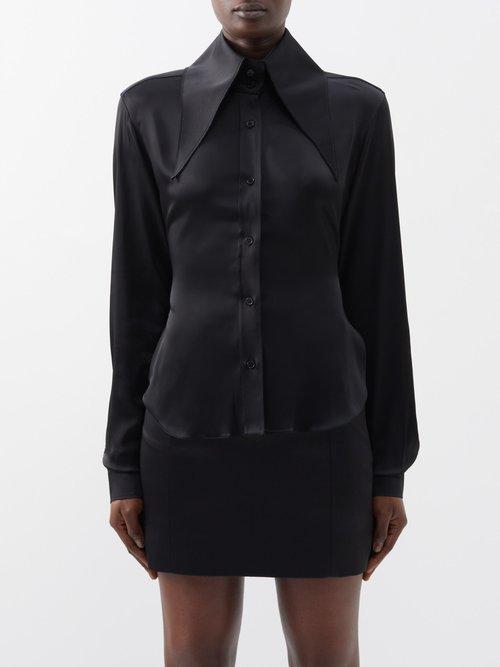 16arlington - Ione Spearpoint-collar Satin Shirt - Womens - Black