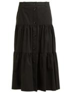 Matchesfashion.com Redvalentino - Buttoned Tiered Cotton Midi Skirt - Womens - Black